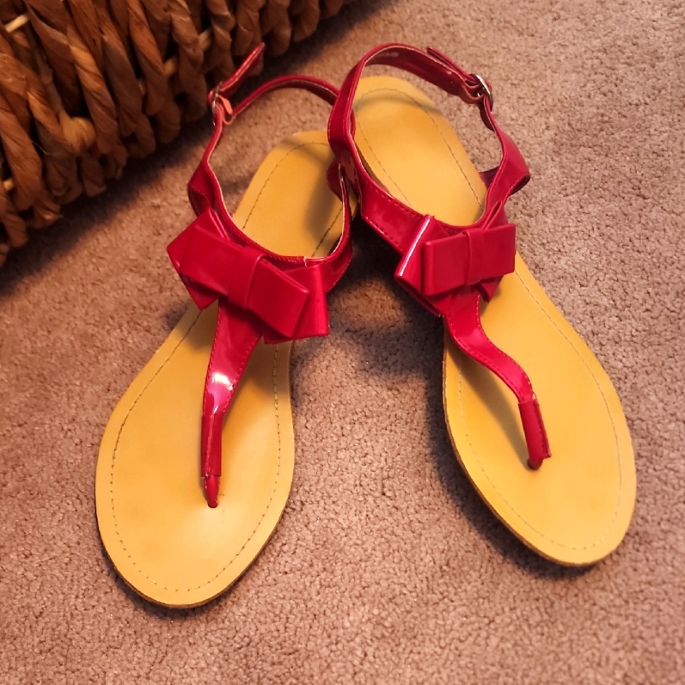 Madeline Red and Yellow Sandals Flat Sole Thong